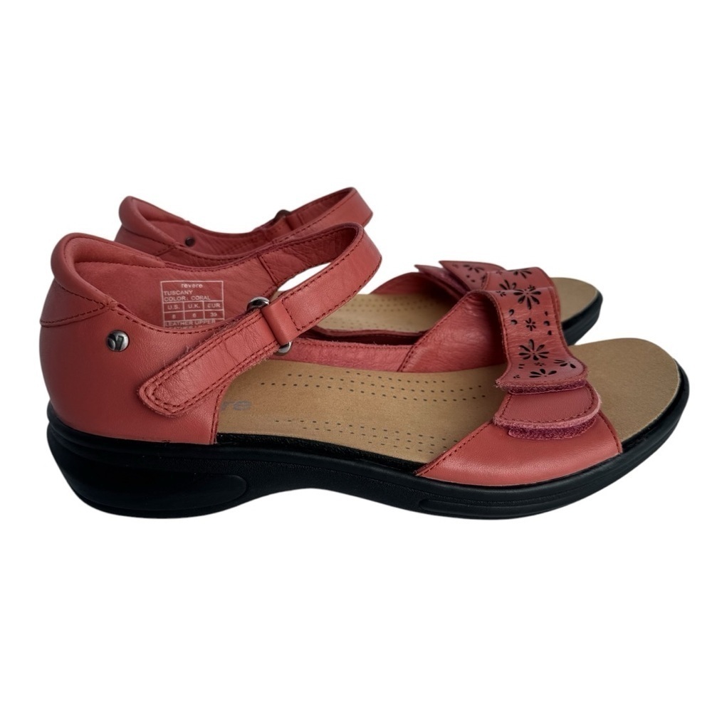 Revere Leather Strappy Sandal Sz 8 Coral Peach Summer Slingback Comfort NWOT